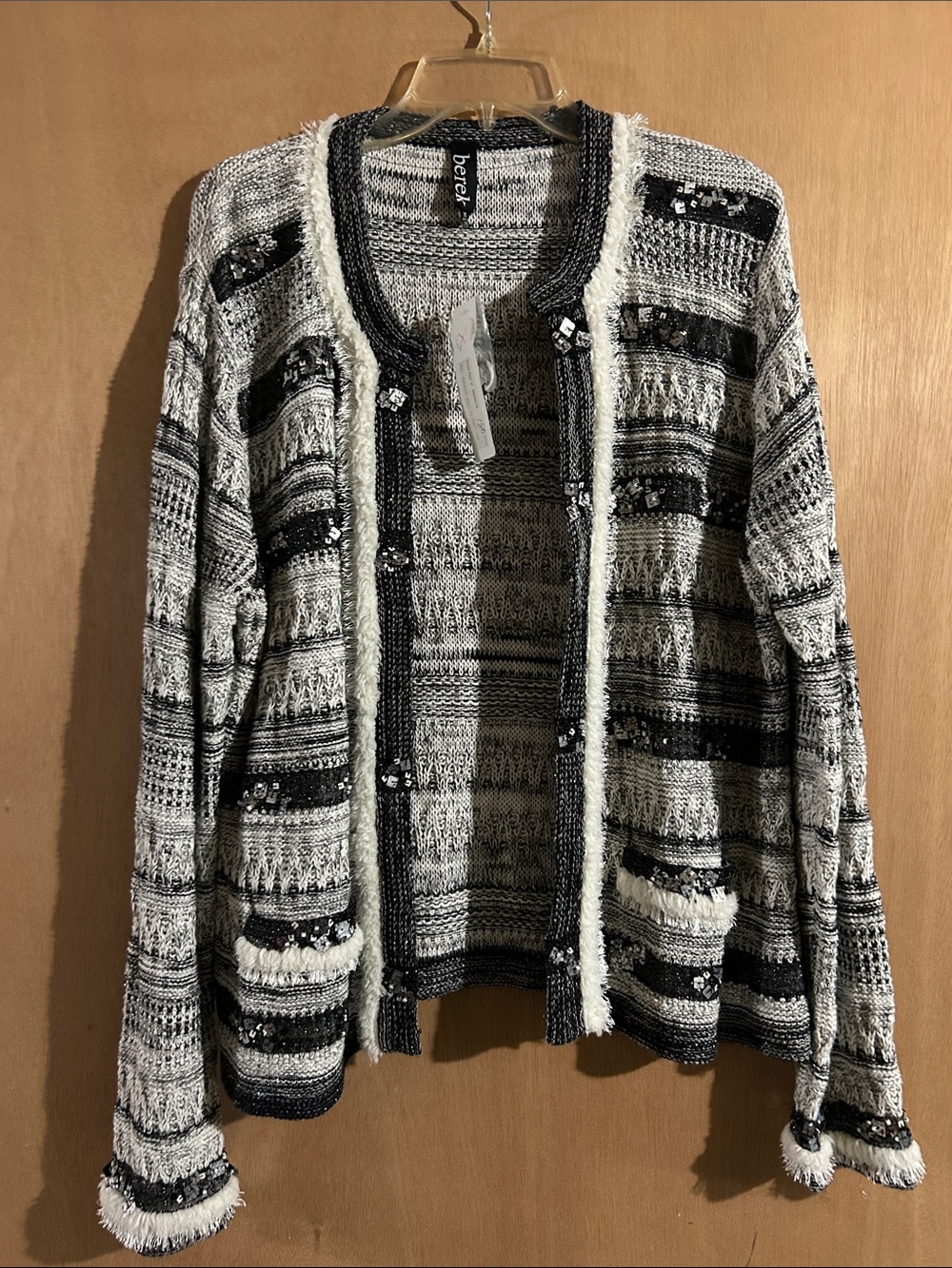 NWT Berek Black & White Textured Open Cardigan Sweater